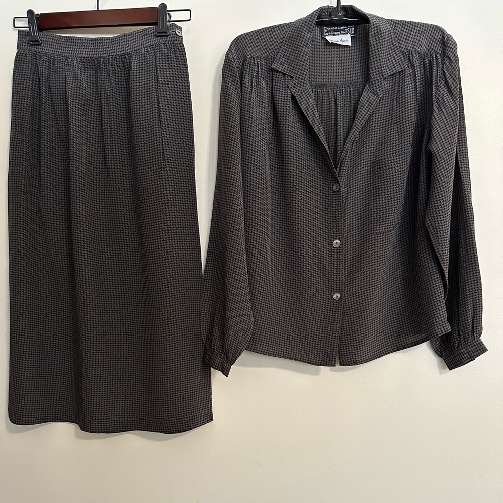 Vintage Carole Little St-Tropez W Silk Black/Gray Houndstooth 2-Piece Dress Sz 6 - Picture 4 of 16